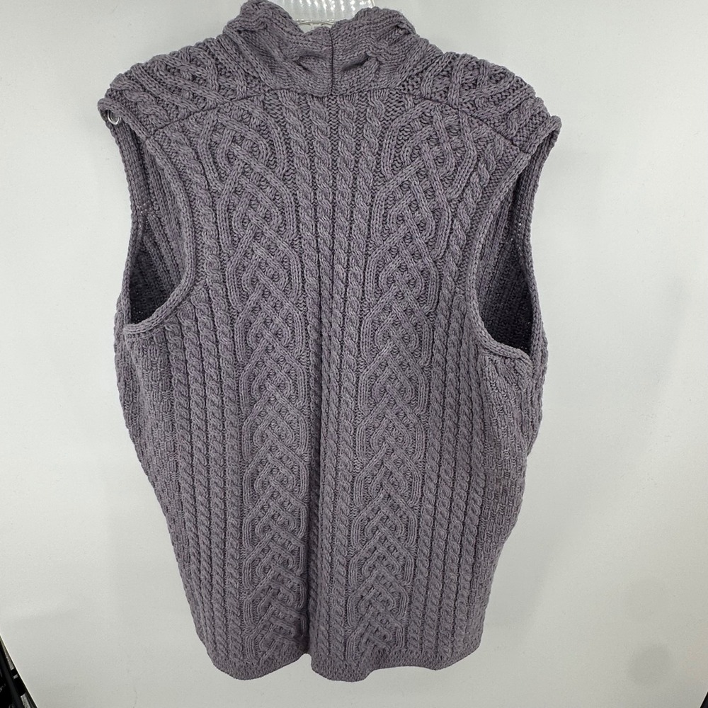 Kilronan Knitwear Merino Wool Cable Knit Vest Purple Ireland Made Shawl Collar - Picture 12 of 13